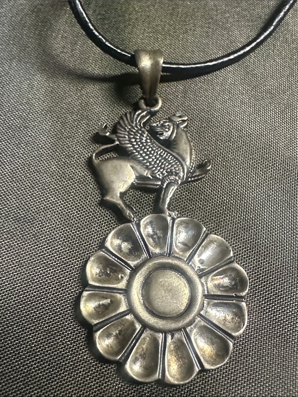 Vintage Sterling Silver Pendant on 17” black leather and 925 Necklace